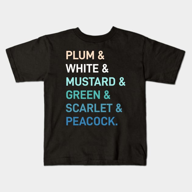 Plum & White & Mustard & Green Clue Movie Kids T-Shirt by Mirotic Collective